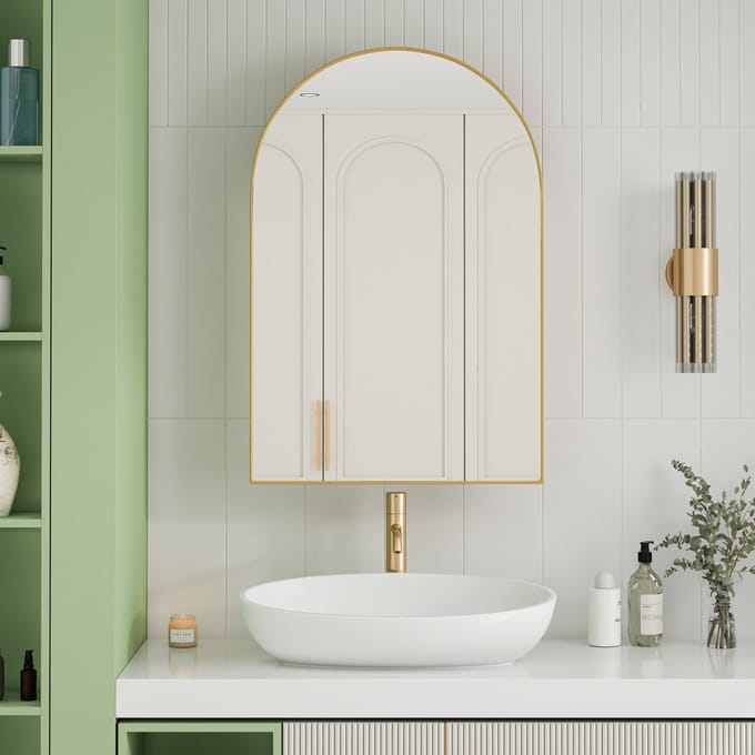 REDOM - Spiegelkast - Boogvormig - Modern - Voor Badkamer - Metaal - Goudkleurig
