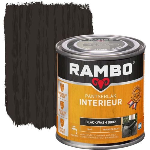 Rambo Pantserlak Interieur - Transparant Mat - Houtnerf Zichtbaar - Blackwash - 0.25L
