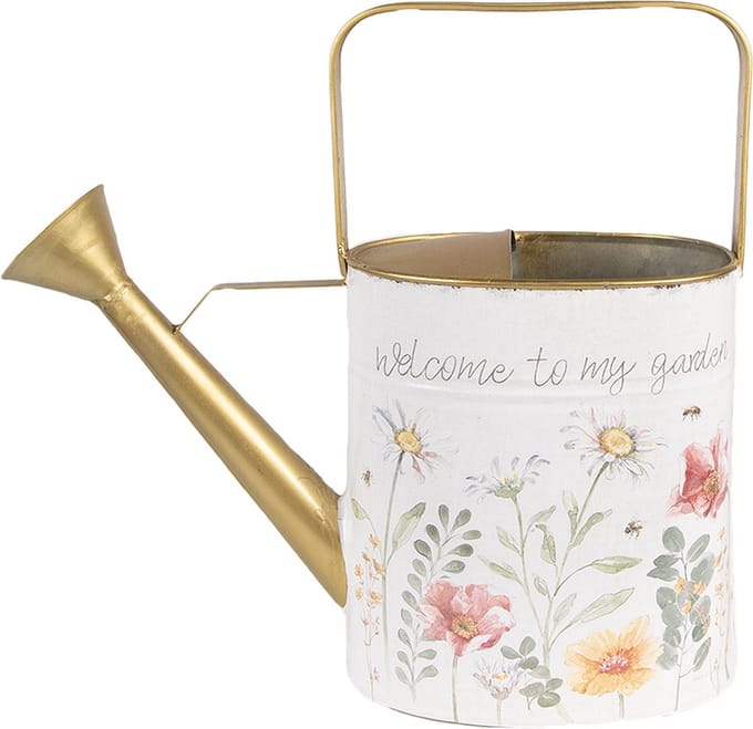 Clayre & Eef Decoratie Gieter 34x12x32 cm Wit Metaal Bloemen