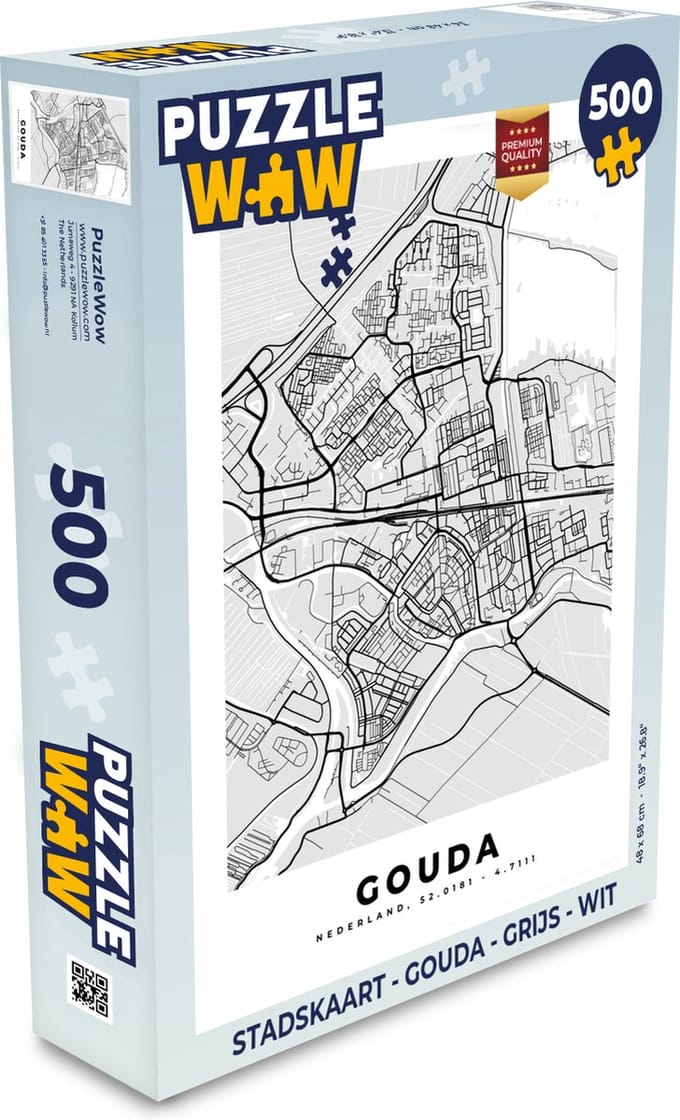 Puzzel Stadskaart - Gouda - Grijs - Wit - Legpuzzel - Puzzel 500 stukjes - Plattegrond