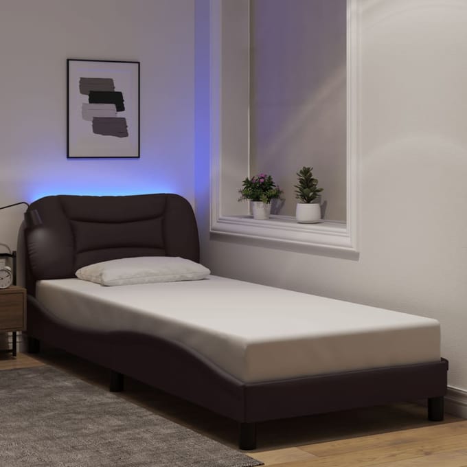 vidaXL - Bedframe - met - LED - zonder - matras - "Hvar" - 90x190 - cm - stof - donkerbruin
