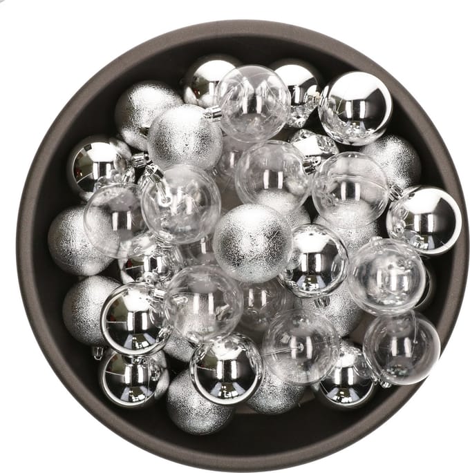 Decoris Kerstballen - 25x stuks - zilver - 6 cm - kunststof - onbreekbaar - kerstversiering