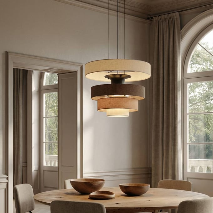 Lucande LED hanglamp Peldano, Ø50 cm bruin/beige, dimbaar