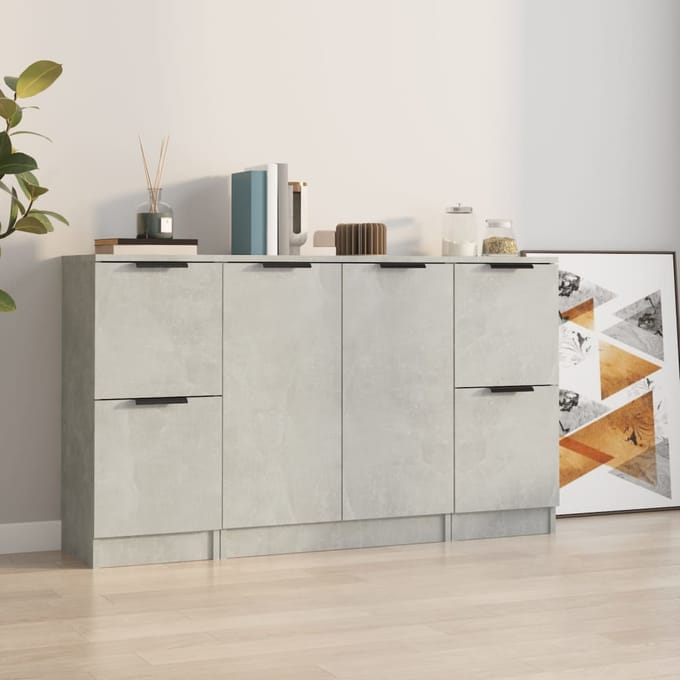 vidaXL - Dressoirs - 3 - st - bewerkt - hout - betongrijs