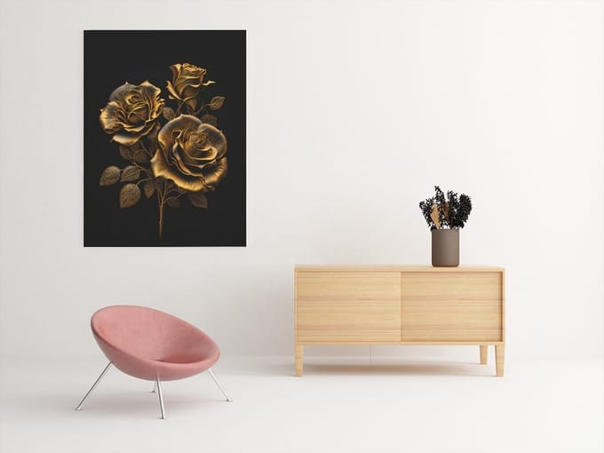 Canvas Schilderij Bloemen - Gouden Rozen - 75 x 100 cm