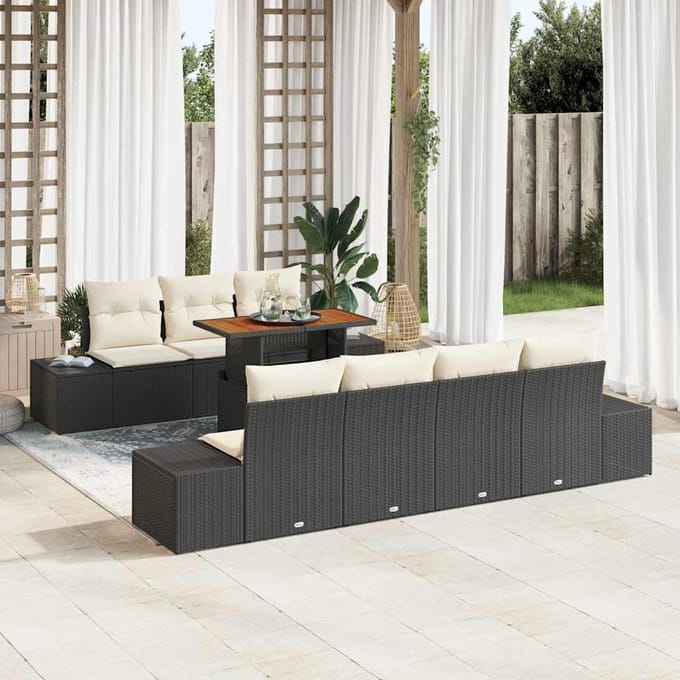 vidaXL - Tuinbank - Set - 8 - st - Zwart - poly - rattan