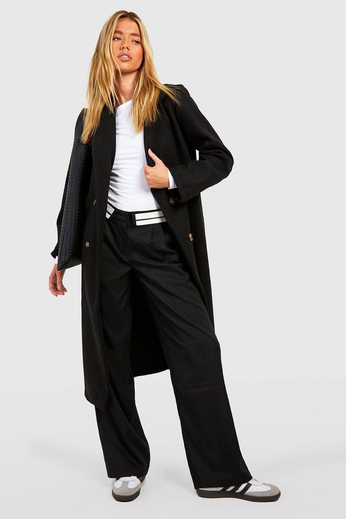 boohoo Dames Dubbelrijige longline jas | Black | Maat: 8