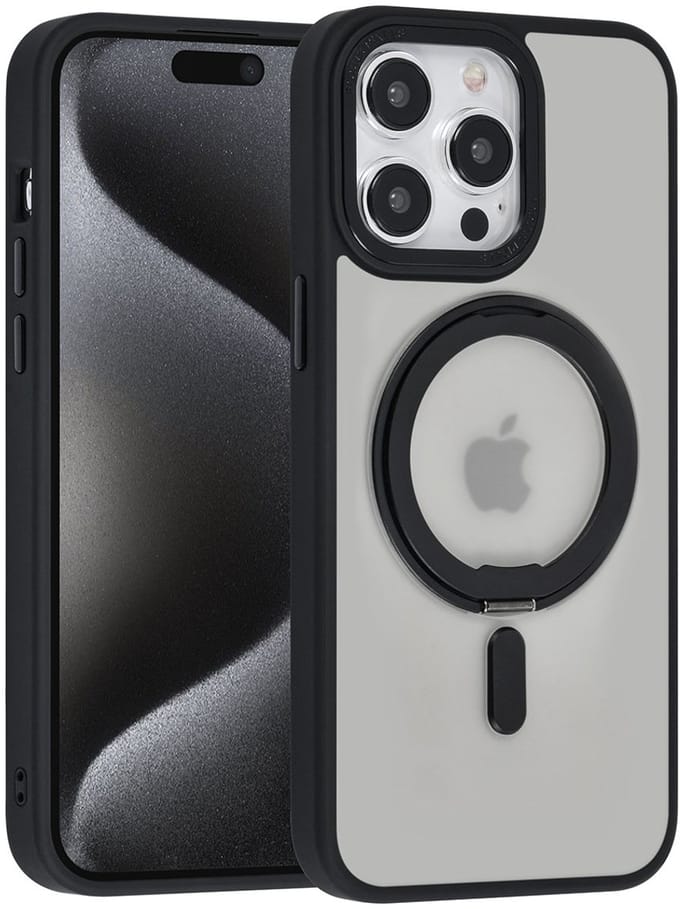 UNIQ Accessory Back Cover - iPhone 15 Pro Max - Zwart - MagSafe met Ringstand - Schokabsorberende Bumper