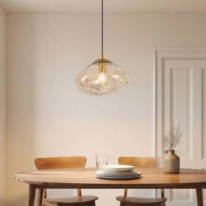 Lindby - hanglamp - 1licht - Glas, ijzer - H: 22 cm - E27 - amber, messing