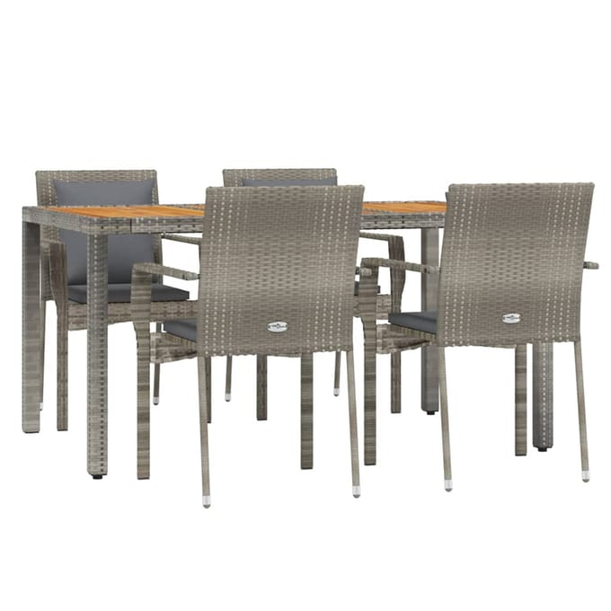 vidaXL - 5-delige - Tuinset - met - kussens - poly - rattan - grijs
