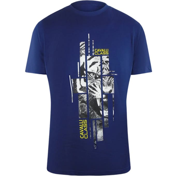 Cavalli Class Abstract Tiger Logo Blauw T-shirt