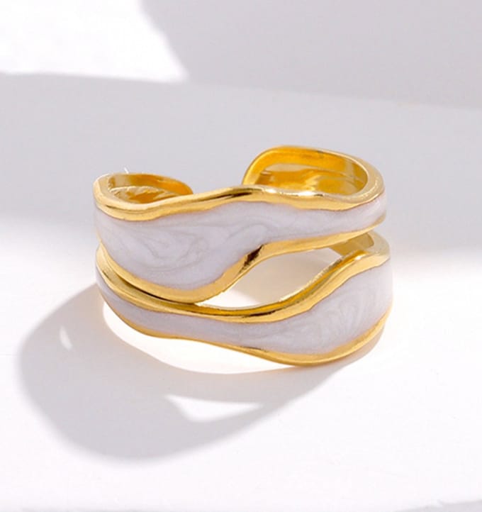 Verstelbare Ring Waves met Parelmoer | Stainless Steel Goud