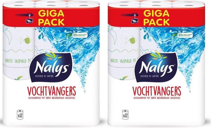 Nalys - Keukenpapier Vochtvangers - 24 Rollen - 12x2 Pack - Combi - Grootverpakking
