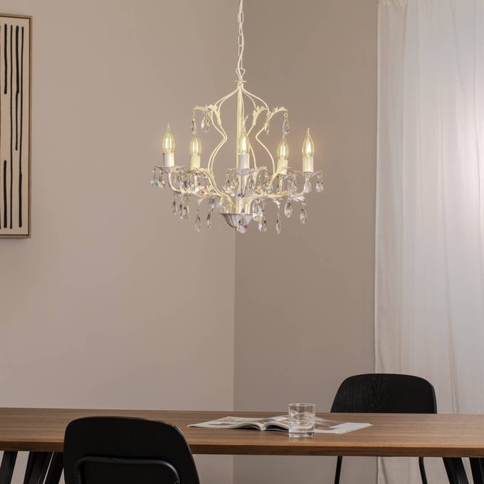 ONLI Kristallen kroonluchter Teresa, ivoor 5-lamps
