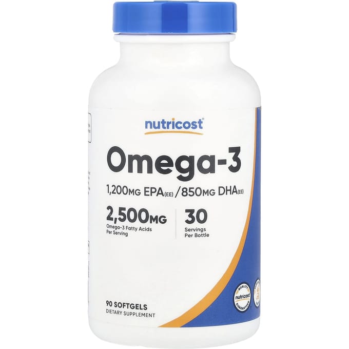 Nutricost, Omega 3, 2.500mg, 90 zachte capsules (833 mg per zachte capsule)