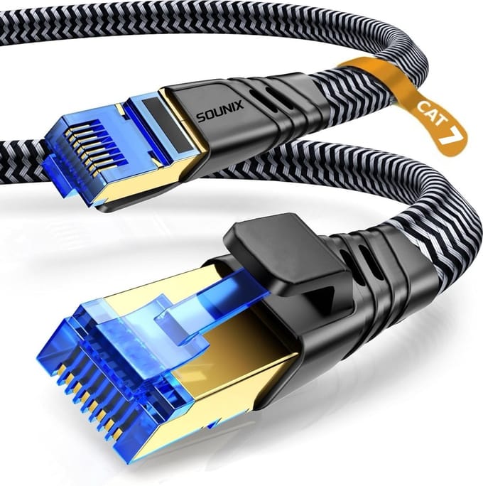 Sounix Internetkabel Cat 7 - Netwerkkabel - F/FTP - 10Gbps 600Mhz RJ45 Flat Netwerkkabel - Afgeschermd - 5 meter