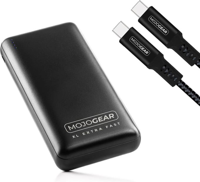 MOJOGEAR MINI XL 20.000 mAh EXTRA FAST powerbank met USB-C naar USB-C kabel 100W USB 3.1 Extra Sterk 1,5 m