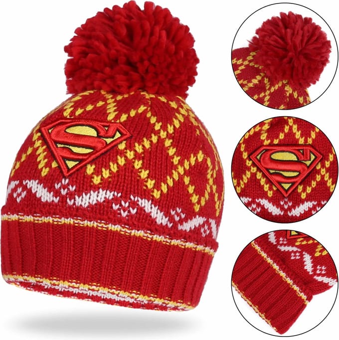 SUPERMAN Wintermuts met pompon, rood en geel