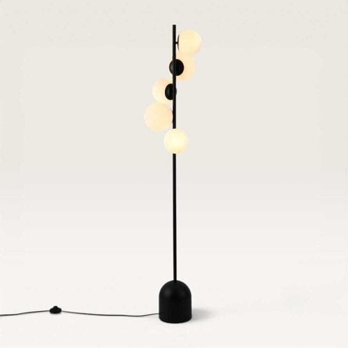 LUSENZ Evania - Zwarte Staande lamp Metaal 160 cm - 5 bollen  - Modern design - Woonkamer lamp - Opaalglas - E14 fitting - Met voetschakelaar