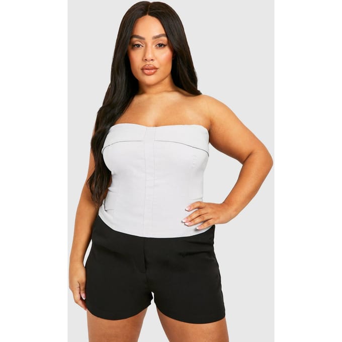 boohoo Dames Plus Bengaline Bandeautop | ijsgrijs | Maat: 52