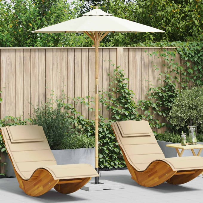 vidaXL - Tuinparasol - Rond - Ø - 180 - x - 230 - cm - Bamboe - Crèmewit