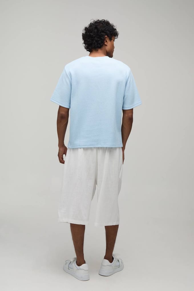Regular Boxy Geplisseerd Interlock T-shirt | Pastel Blue | Size 2XL