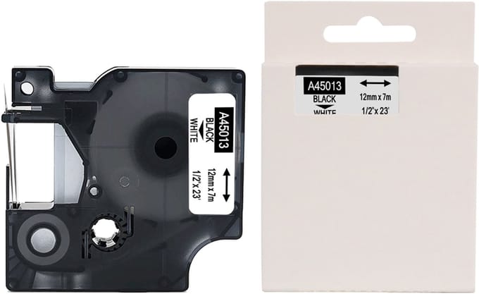 Drillprint labelcassette zwart/wit, 12 mm x 7 m