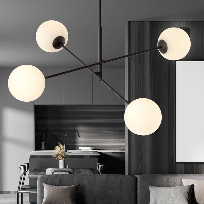 EMIBIG LIGHTING Plafondlamp Linear, zwart/opaal, 4-lamps