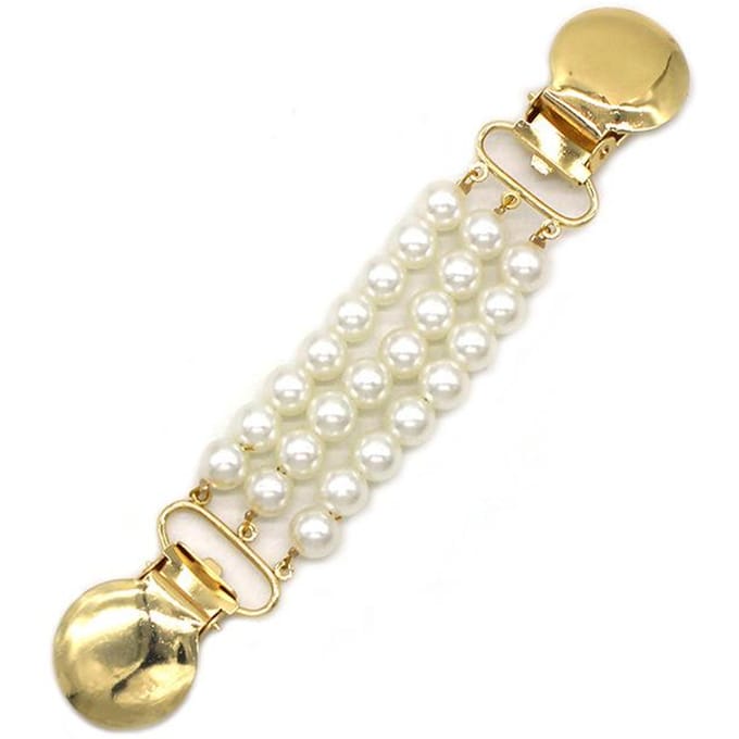 Mode Femmes Imitation Perle Cardigan Col Clip Titulaire Robe Châle Fermoir Broche Épingle Pull Écharpe Col Clip Dame accessoires blanc