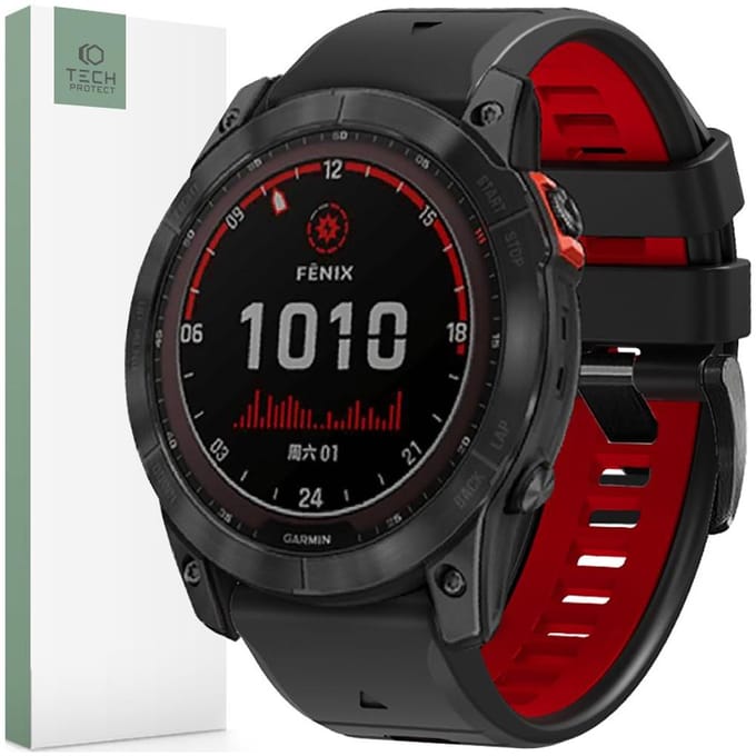 Tech-Protect IconBand Pro Strap for Garmin Fenix 3 / 5X / 3HR / 5X Plus / 6X / 6X Pro / 7X - Black & Red