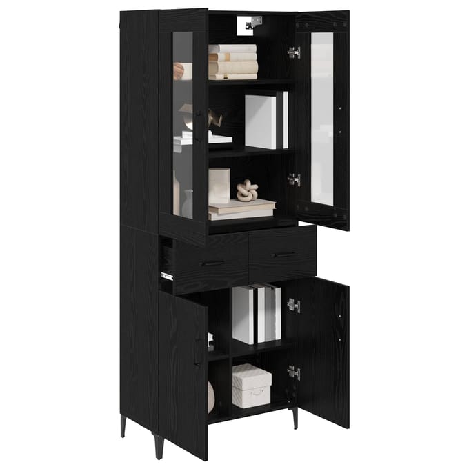 vidaXL - Highboard - Zwart - Eiken - 69,5 - x - 34 - x - 180 - cm - Bewerkt - hout