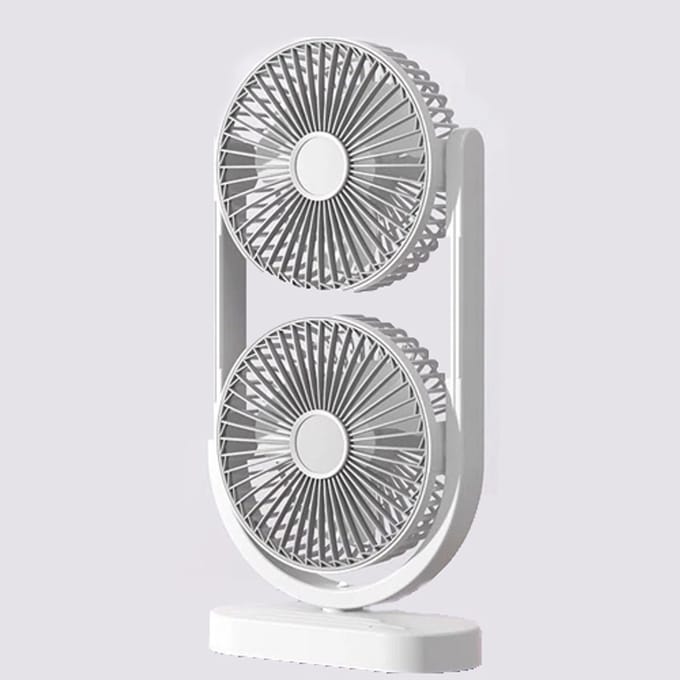 Tafelventilator - Bureauventilator - Dubbele kop - Oplaadbare ventilator - Stil - USB - Voor kantoor, slaapkamer en bureau - 17.5 x 8.2 x 36 cm - Wit