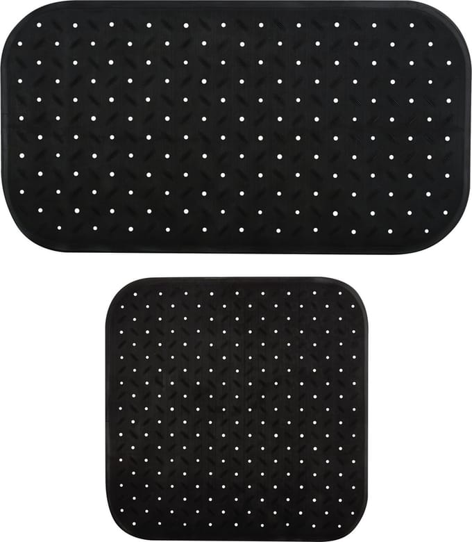 MSV Douche/bad anti-slip matten set badkamer - rubber - 2x stuks - zwart - 2 formaten