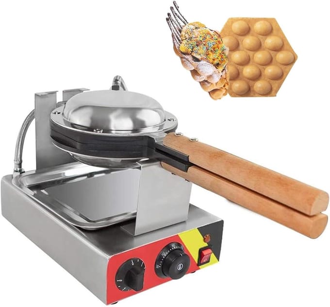 Bubble Wafelijzer - Eierwafelmaker - Desserts Maken - 180° Roterend - 1400W - Zilver