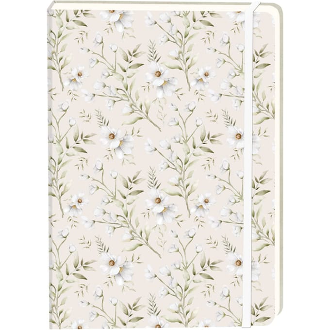 Notitieboek witte bloemen A5 lijn 92 pagina's softcover creme