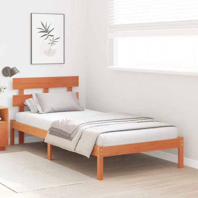 vidaXL - Bedframe - met - hoofdeinde - Bruin - 80 - x - 200 - cm - Massief - grenenhout