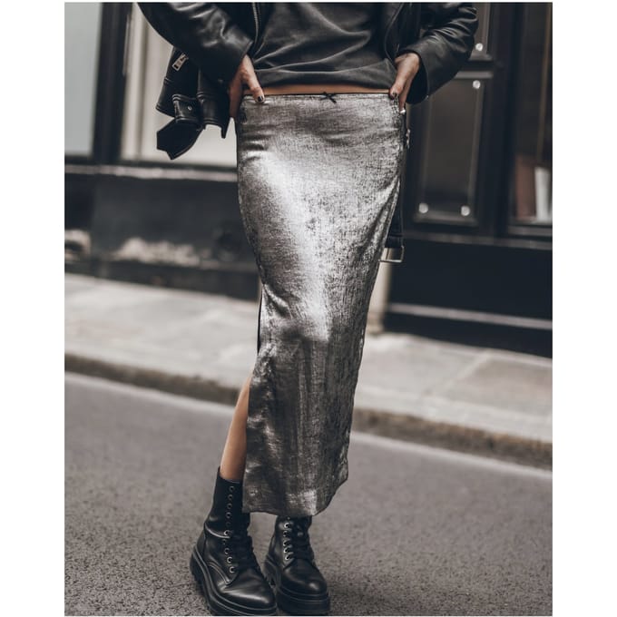 Mikuta The Silver Long Sateen Skirt Größe: L | Midiröcke Outlet | Damen | Grau