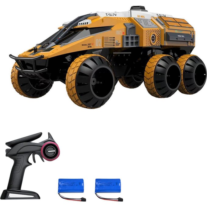 Voiture de détection de Mars 1/12 RC pour enfants, véhicule spatial RC, ascenseur caché, bombe à eau, tir, conquête 2 battery jaune