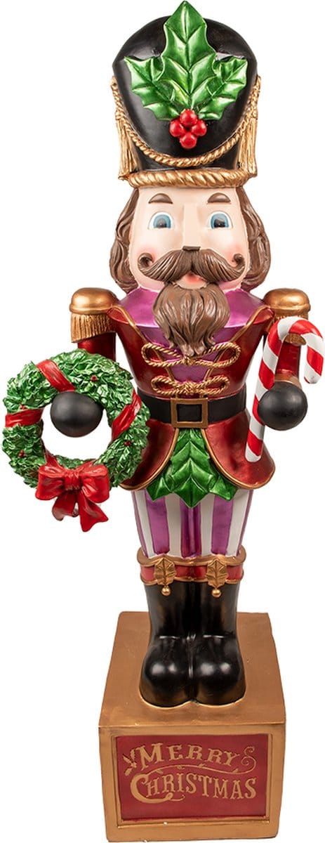 Clayre & Eef Beeld Notenkraker 124 cm Paars Rood Polyresin Merry Christmas Kerstdecoratie
