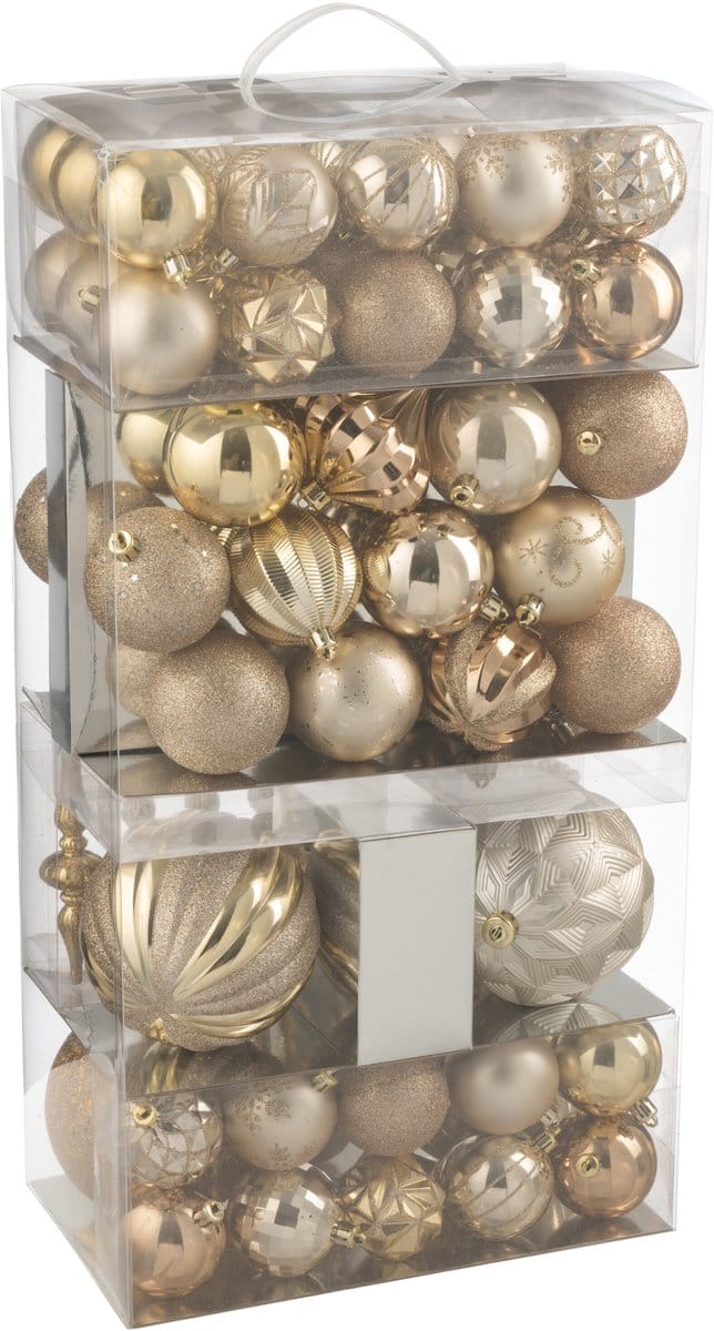 J-Line kerstbal - kunststof - beige/ecru - doos van 80
