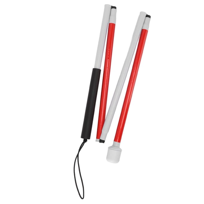 Opvouwbare Blindenstok Antislip Handvat Rood Wit Aluminium Lichtgewicht Opvouwbare Wandelstok voor white
