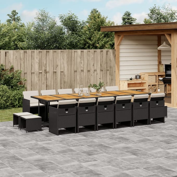 vidaXL - 17-delige - Tuinset - met - kussens - poly - rattan - zwart