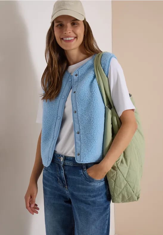 Teddy-vest met softshell-details