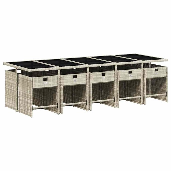 vidaXL - 11-delige - Tuinset - met - kussens - poly - rattan - lichtgrijs