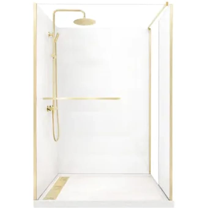 Zephyr Inloopdouchecabine Geborsteld Goud 120x90x200-237.5cm – Draaibaar Paneel – Douchebak Met Steeneffect