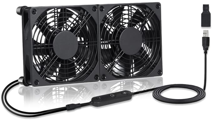 Koelventilator Set - Dubbele Ventilator - Apparatuur Koelen - 10-voudig Instelbaar - 140 mm - Zwart