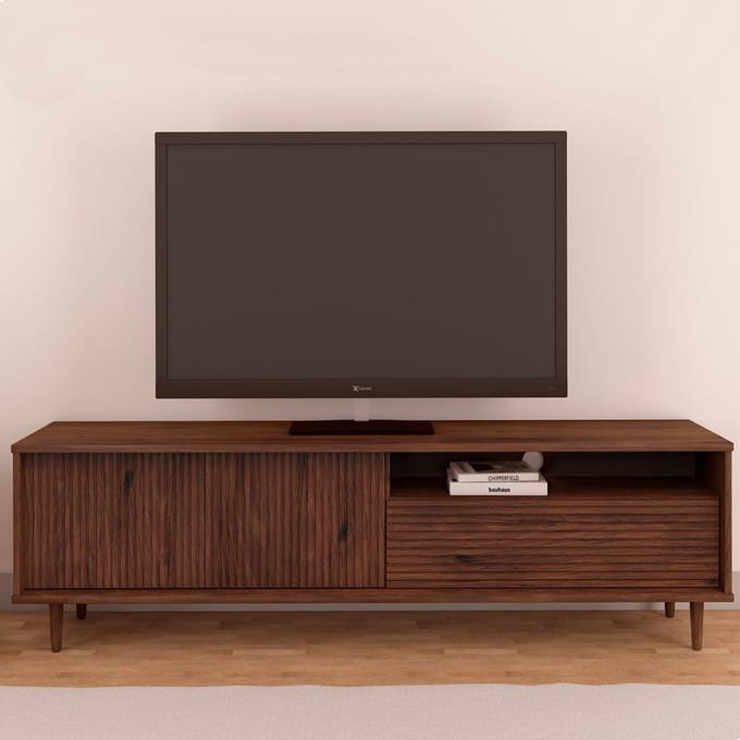 Jerzy-Tv-meubel - 2-deurs 1-klep - Bruin Grenen