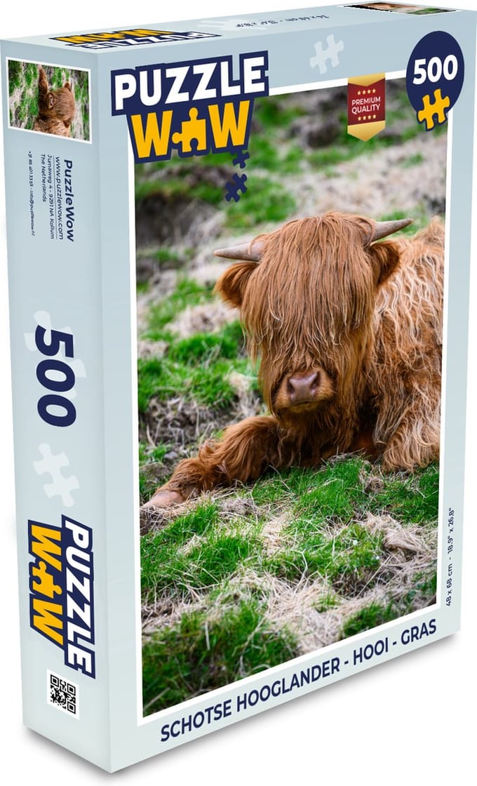 Puzzel Schotse Hooglander - Hooi - Gras - Legpuzzel - Puzzel 500 stukjes