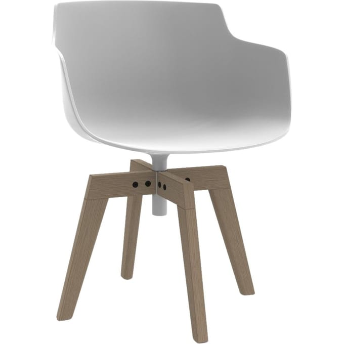 MDF Italia - Flow Slim armleundraaistoel eikenhouten frame - wit - eiken natuur