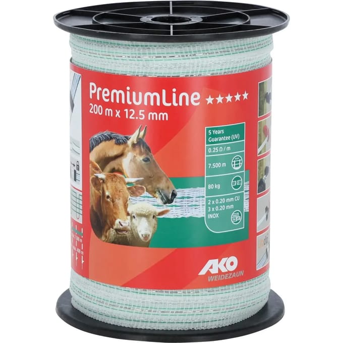 Ako Lint Premiumline wit-groen 12,5mm 200mtr.